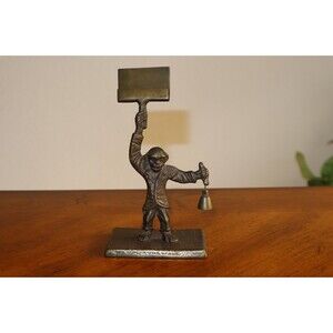 Vtg Cast Iron/Bronze Finish Bell Hop Monkey Business Place Card Holder PP 2001